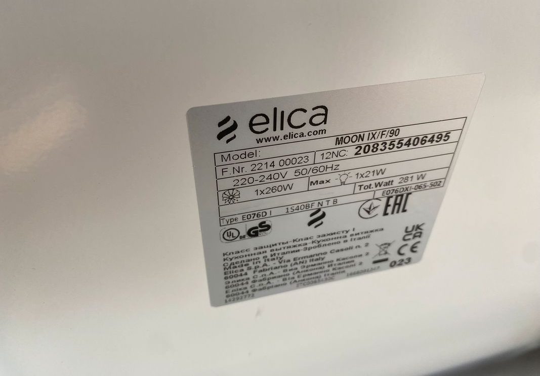 MÁY HÚT MÙI ÁP TƯỜNG ELICA MOON IX/F/90 37 MÁY HÚT MÙI ÁP TƯỜNG ELICA MOON IX/F/90
