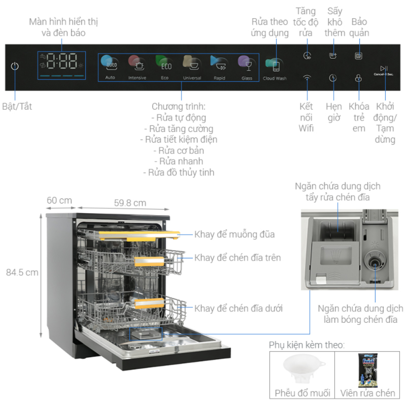 Máy rửa chén độc lập Comfee CDWEF1533GB-WU-VN 17 Máy rửa chén Comfee CDWEF1533GB-WU-VN