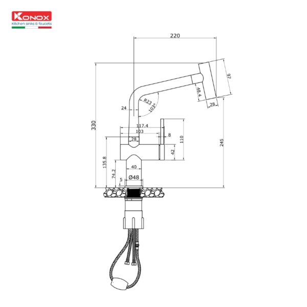 VÒI RỬA KONOX VOLTA NICKEL 13 VÒI RỬA KONOX VOLTA NICKEL