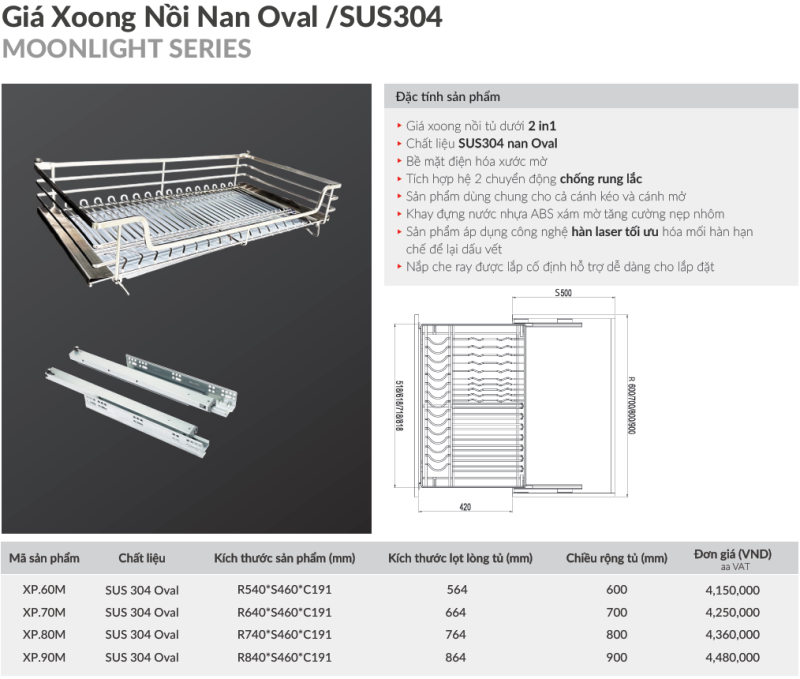 Giá xoong nồi tủ dưới GrandX XP.60M 8 Giá xoong nồi tủ dưới GrandX XP.60M
