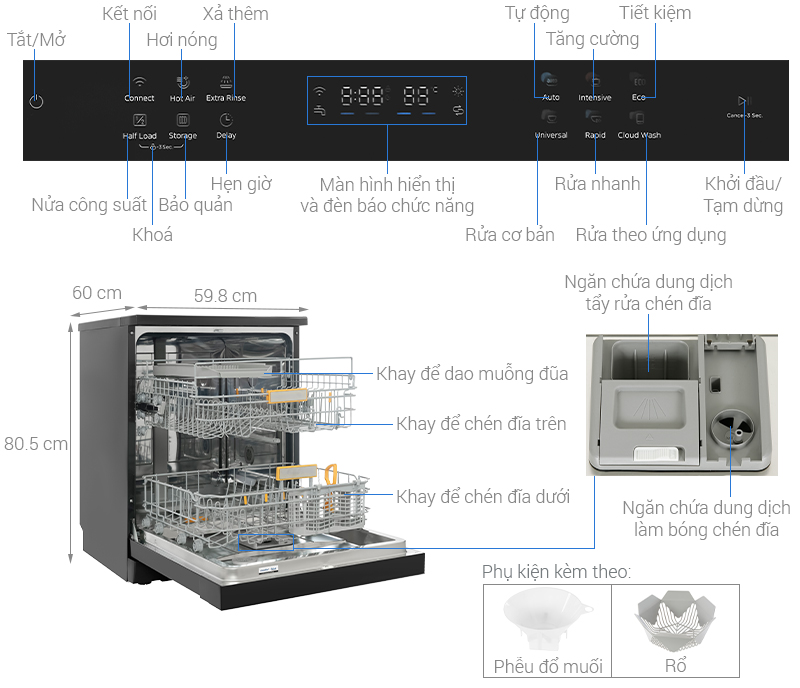 Máy rửa chén độc lập Comfee CDWEF1401HB-W-VN 41 Máy rửa chén độc lập Comfee CDWEF1401HB-W-VN