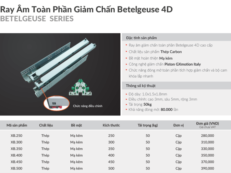 Ray âm giảm chấn GrandX XB.350 8 Ray âm giảm chấn GrandX XB.350