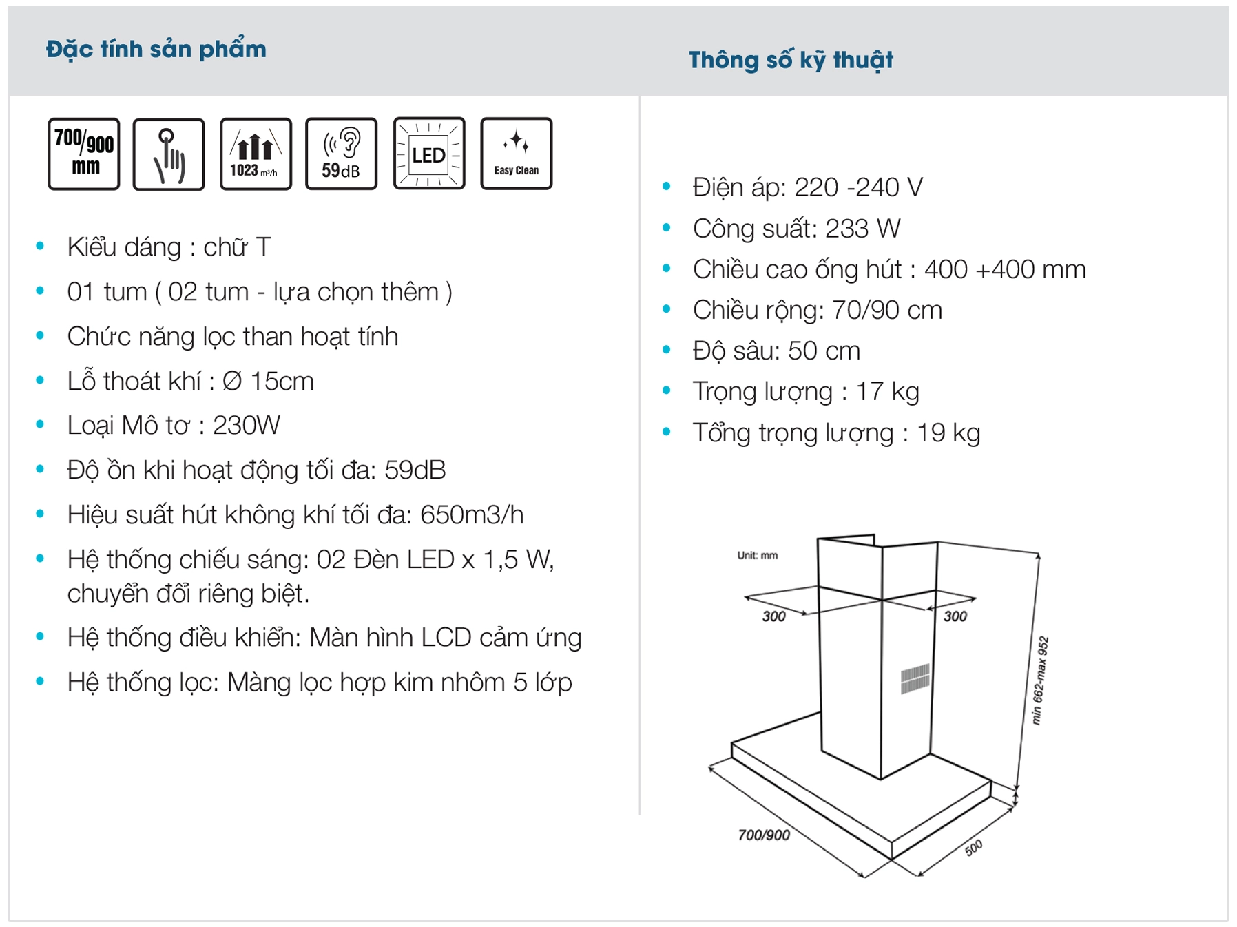 MÁY HÚT MÙI CHỮ T SPELIER SP 109SO-70CM 24 MÁY HÚT MÙI CHỮ T SPELIER SP 109SO-70CM