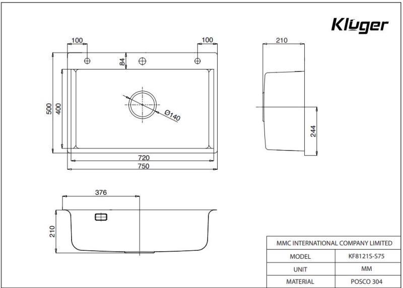Chậu rửa bát Kluger KF8121S-S75 23 Chậu rửa bát Kluger KF8121S – S75