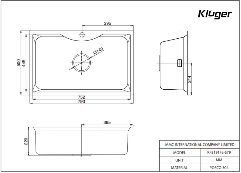 Chậu rửa bát Kluger KW8191FS-S79 23 Chậu rửa bát Kluger KW8191FS – S79