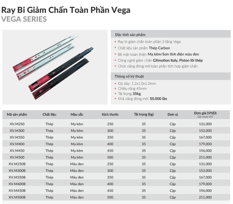 Ray bi giảm chấn GrandX XV.M450B 6 Ray bi giảm chấn GrandX XV.M450B