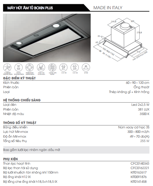 MÁY HÚT MÙI ÂM TỦ ELICA BOX IN PLUS IXGL/A/90 17 MÁY HÚT MÙI ÂM TỦ ELICA BOX IN PLUS IXGL/A/90