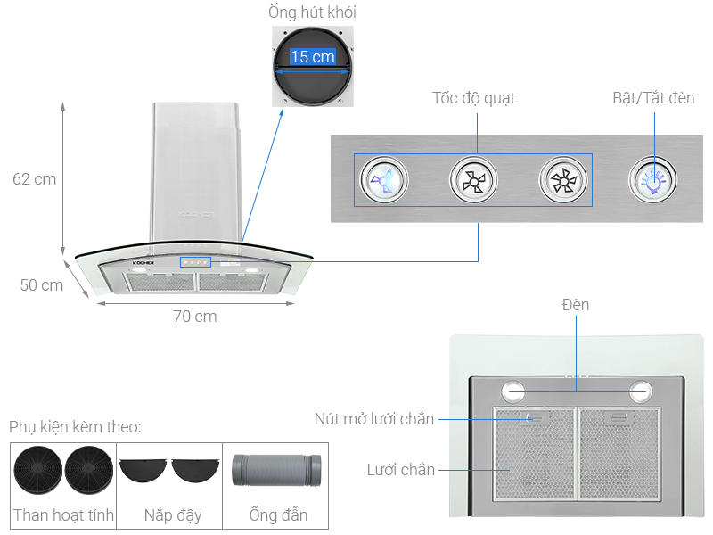 MÁY HÚT MÙI KOCHER K-8870 90CM 33 MÁY HÚT MÙI KOCHER K-8870 90CM