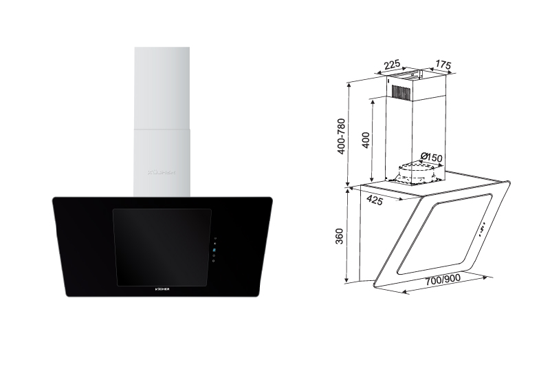 MÁY HÚT MÙI KOCHER K-2080V 90CM 21 MÁY HÚT MÙI KOCHER K-2080V 90CM