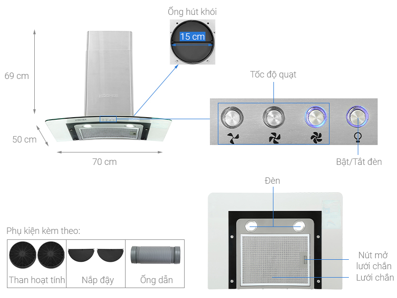 MÁY HÚT MÙI KOCHER K-228T 90CM 26 MÁY HÚT MÙI KOCHER K-228T 90CM