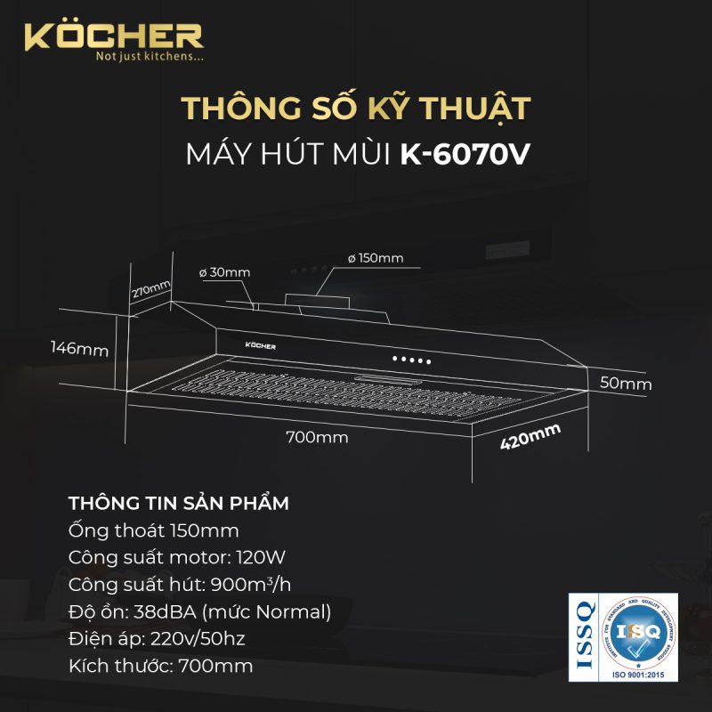 MÁY HÚT MÙI KOCHER K-6070V 15 MÁY HÚT MÙI KOCHER K-6070V