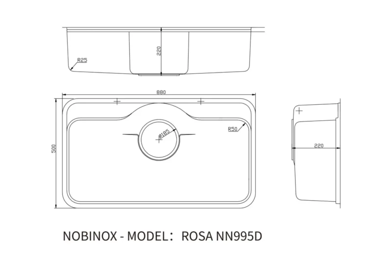 CHẬU RỬA BÁT NOBINOX ROSA NN995D 17 CHẬU RỬA BÁT NOBINOX ROSA NN995D