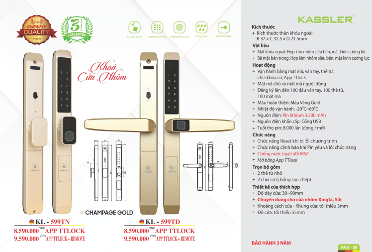 KHOÁ VÂN TAY KASSLER KL-599TN CHAMPAGNE GOLD APP-REMOTE 2 KHOÁ VÂN TAY KASSLER KL-599TN CHAMPAGNE GOLD APP-REMOTE