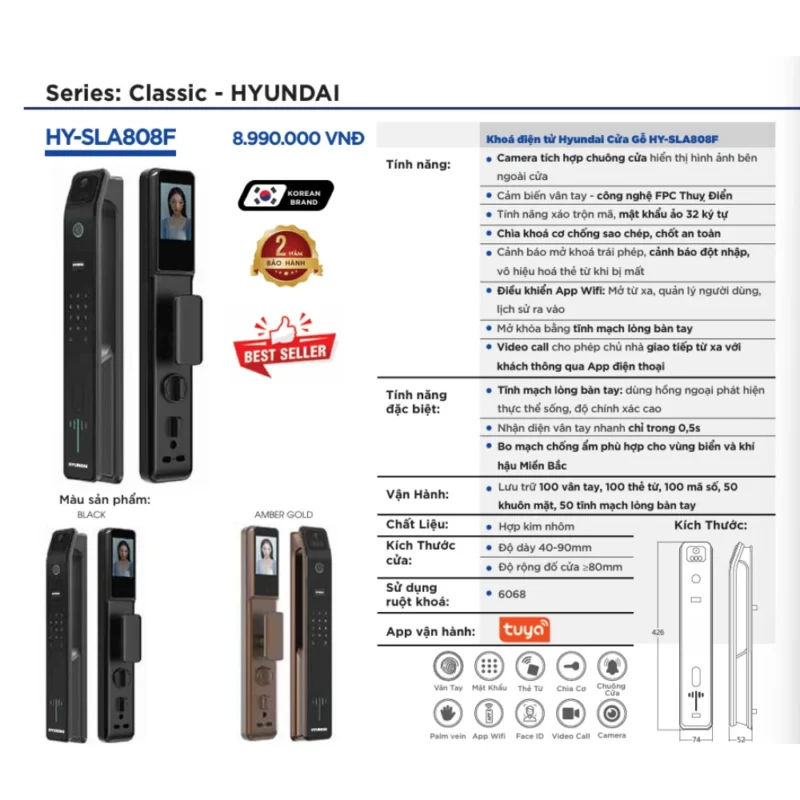 KHOÁ VÂN TAY CỬA GỖ HYUNDAI HY-SLA808F AMBER GOLD 1 KHOÁ VÂN TAY CỬA GỖ HYUNDAI HY-SLA808F AMBER GOLD