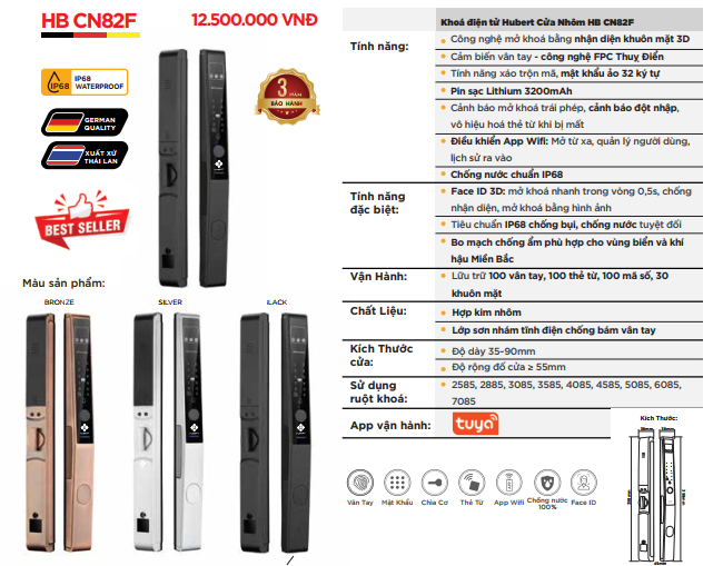 KHÓA VÂN TAY CỬA NHÔM HUBERT HB CN82F SILVER 1 KHÓA VÂN TAY CỬA NHÔM HUBERT HB CN82F SILVER