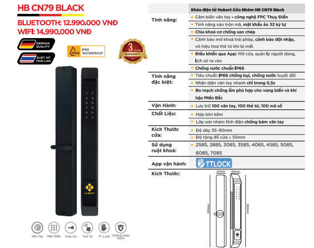 KHÓA VÂN TAY CỬA NHÔM HUBERT HB CN79 BLACK WIFI 14 KHÓA VÂN TAY CỬA NHÔM HUBERT HB CN79 BLACK WIFI