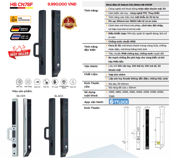 KHÓA VÂN TAY CỬA NHÔM HUBERT HB CN78F BLACK 9 KHÓA VÂN TAY CỬA NHÔM HUBERT HB CN78F BLACK