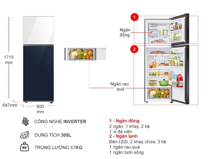 Tủ lạnh Samsung Inverter 305 lít RT31CB56248ASV 1 Tủ lạnh Samsung Inverter 305 lít RT31CB56248ASV