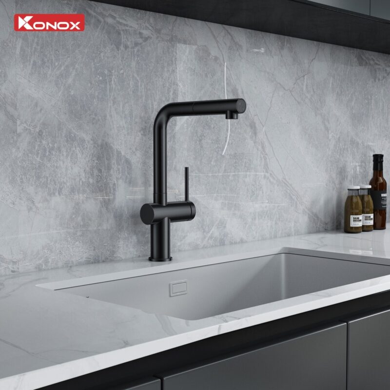 VÒI RỬA BÁT DÂY RÚT KONOX STREAM SMART GUN METAL 6 VÒI RỬA BÁT DÂY RÚT KONOX STREAM SMART GUN METAL