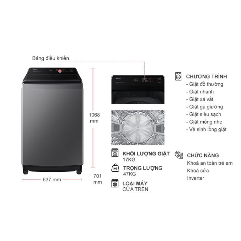 Máy giặt Samsung Inverter 17 kg WA17CG6442BDSV 1 Máy giặt Samsung Inverter 17 kg WA17CG6442BDSV