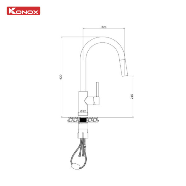 Vòi rửa bát dây rút Konox Reno Smart 3 Vòi rửa bát dây rút Konox Reno Smart