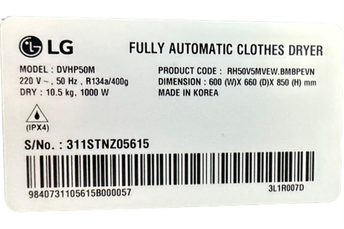 MÁY SẤY QUẦN ÁO LG INVERTER 10.5 KG DVHP50M 10 MÁY SẤY QUẦN ÁO LG INVERTER 10.5 KG DVHP50M