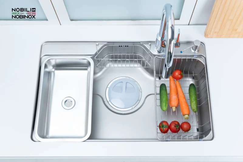 Chậu rửa bát NoBiNox LIKEN NL725D Tặng kèm vòi 8 Chậu rửa bát NoBiNox LIKEN NL725D Tặng kèm vòi