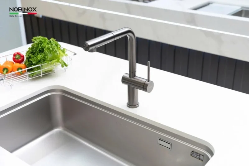 VÒI RỬA BÁT DÂY RÚT NOBINOX BIANCO NX603 2 VÒI RỬA BÁT DÂY RÚT NOBINOX BIANCO NX603