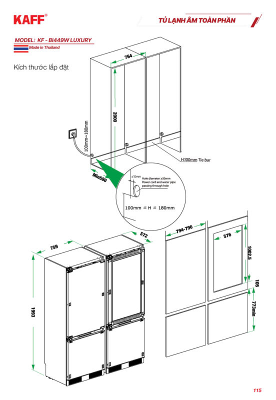 TỦ LẠNH KAFF KF-BI449W LUXURY 1 TỦ LẠNH KAFF KF-BI449W LUXURY