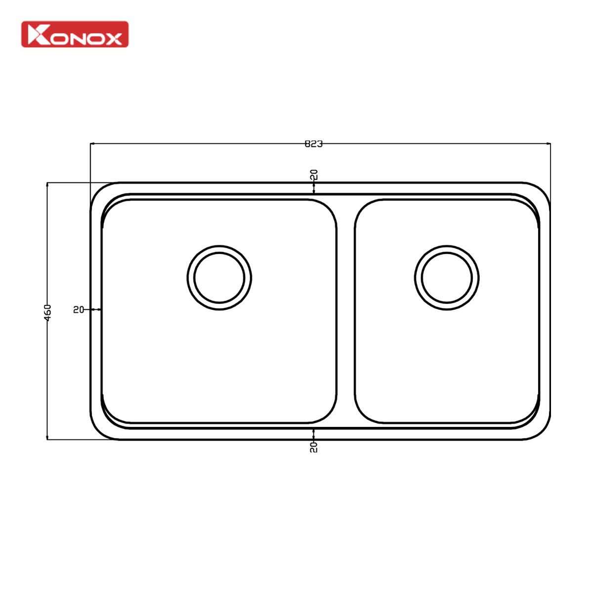 Chậu rửa bát lắp âm 2 hố lệch R50 Konox Tari 8246DU 3 Chậu rửa bát lắp âm 2 hố lệch R50 Konox Tari 8246DU