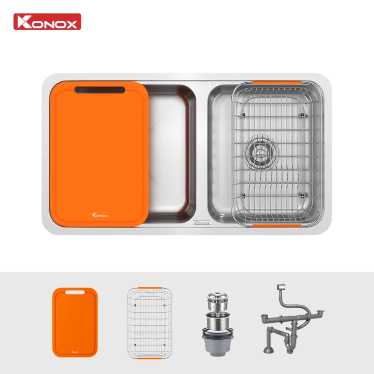 Chậu rửa bát lắp âm 2 hố lệch R50 Konox Tari 8246DU 1 Chậu rửa bát lắp âm 2 hố lệch R50 Konox Tari 8246DU