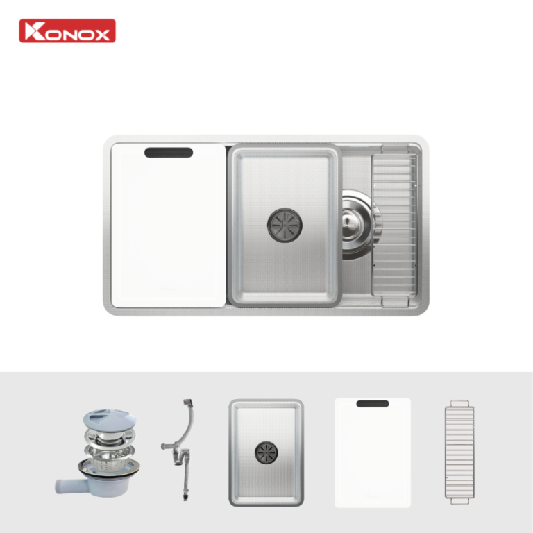 Chậu rửa bát inox 1 hố Konox Dekor JP8044SU-R 2 Chậu rửa bát inox 1 hố Konox Dekor JP8044SU-R