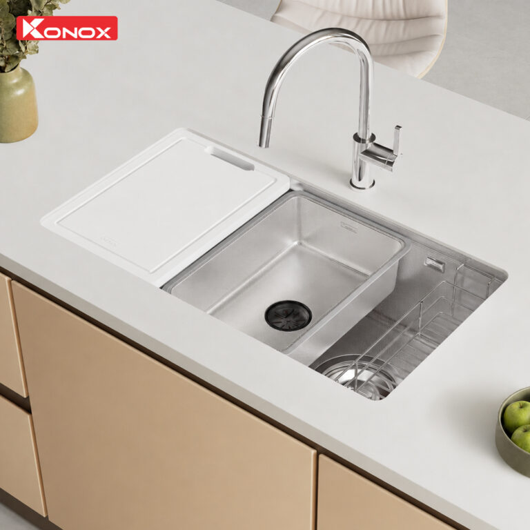 Chậu rửa bát inox 1 hố Konox Dekor JP8044SU-R 3 Chậu rửa bát inox 1 hố Konox Dekor JP8044SU-R