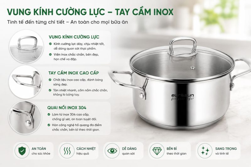 BỘ NỒI INOX 7 MÓN EUROSUN EU1603 TITANIUM 5 BỘ NỒI INOX 7 MÓN EUROSUN EU1603 TITANIUM