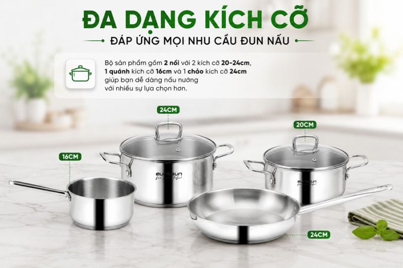 BỘ NỒI INOX 7 MÓN EUROSUN EU1603 TITANIUM 23 BỘ NỒI INOX 7 MÓN EUROSUN EU1603 TITANIUM