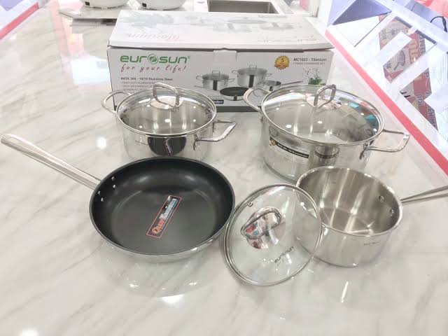 BỘ NỒI INOX 7 MÓN EUROSUN EU1603 TITANIUM 27 BỘ NỒI INOX 7 MÓN EUROSUN EU1603 TITANIUM